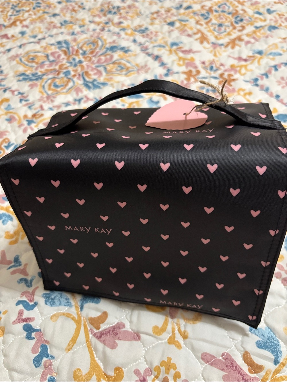 Mary Kay Black Cosmetic Case with Pink Heart Print